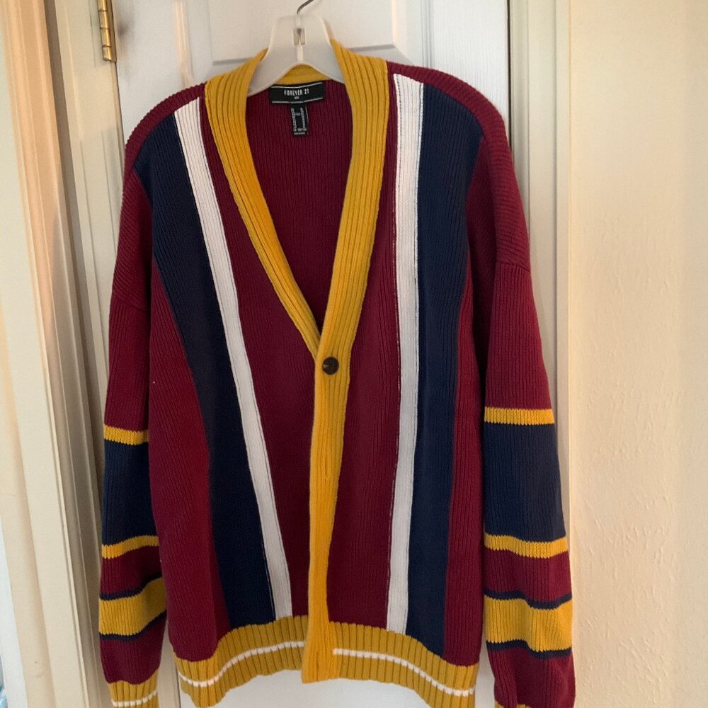 Forever 21 Men's Button Cardigan - Primary Color Stripes - Size XL- Good cond.
